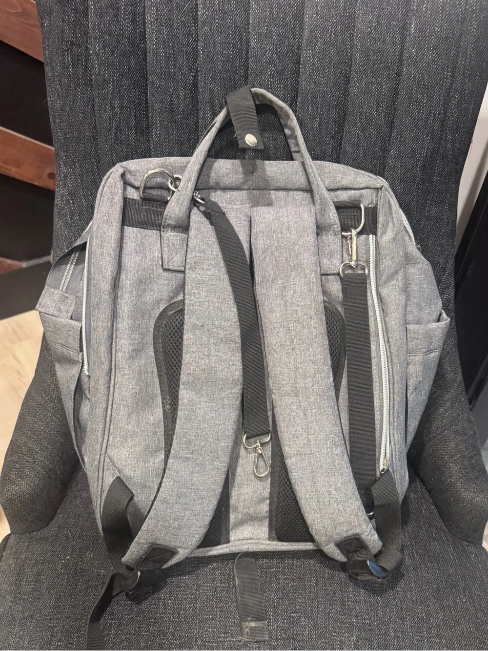Compact All-in-One Grey Diaper Bag Backpack